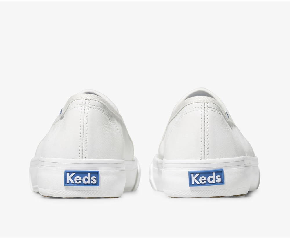 Slip Ons Keds Mujer Blancas - Double Decker Cuero - 370-ONAMJH